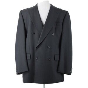 Baumler Sz 48 L / 114 See Meas Black Double Breasted 100% Virgin Wool Jacket